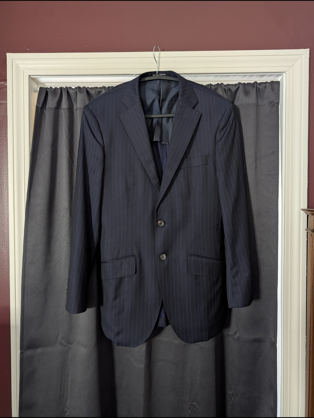 RICHARD JAMES SAVILE ROW Bespoke Wool Pinstripe UK Men's Navy Sport Coat 36R